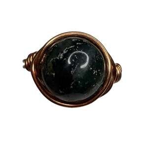 Green Agate ring copper handmade size 6